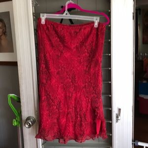 Red floral lined silk skirt